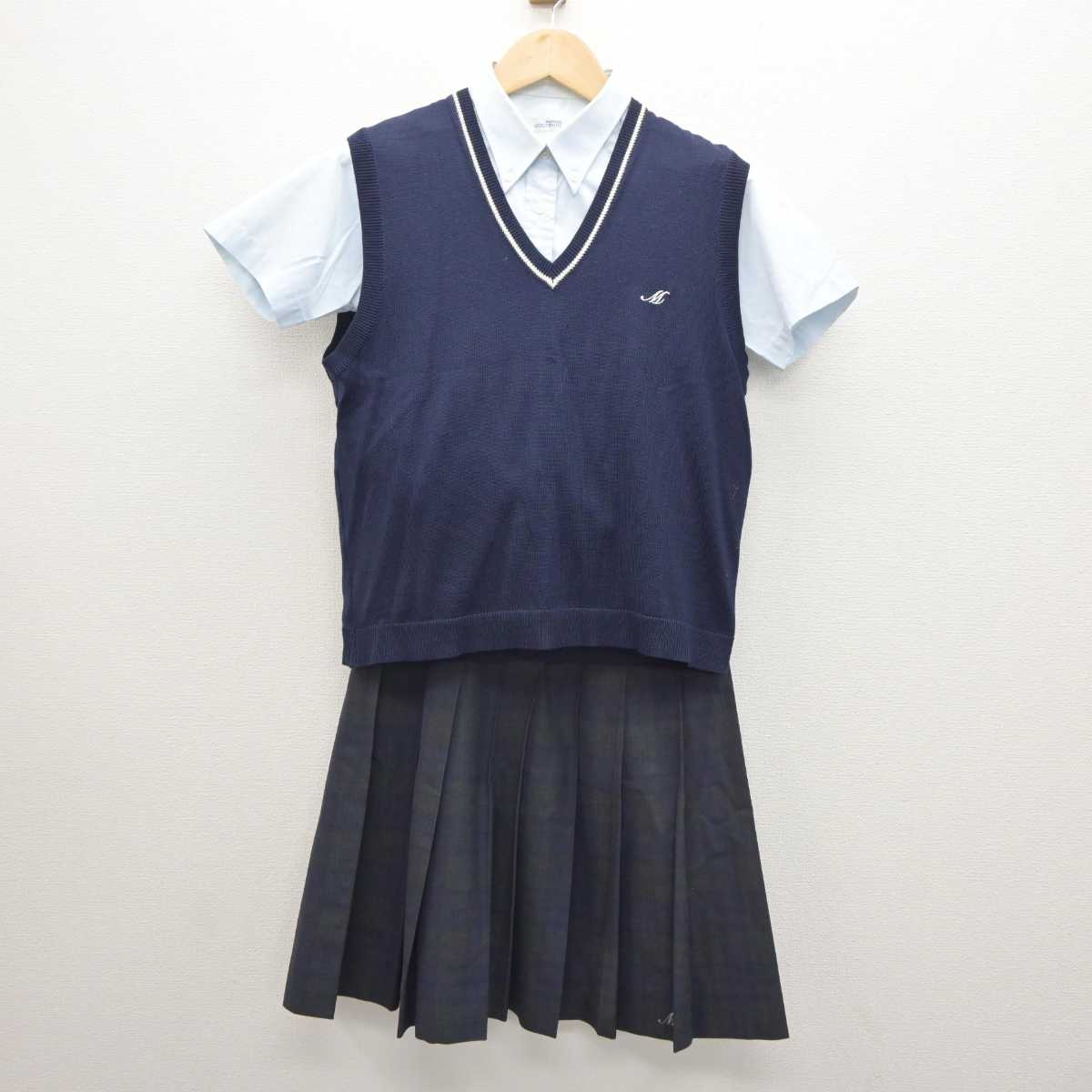 【中古】埼玉県 松伏高等学校 女子制服 3点 (ニットベスト・シャツ・スカート) sf035937