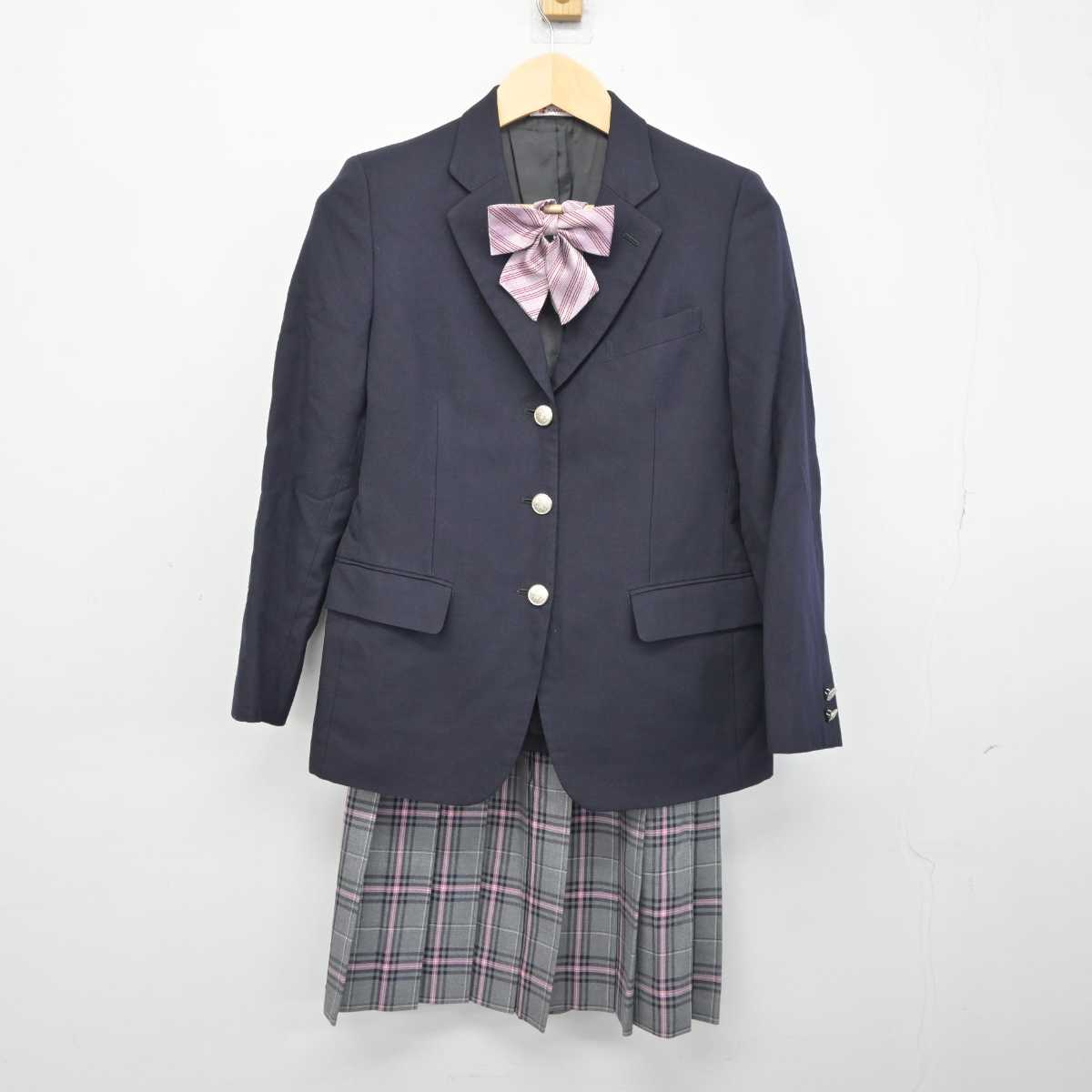 中古】秋田県 クラーク記念国際高等 学校 女子制服 3点 (ブレザー 