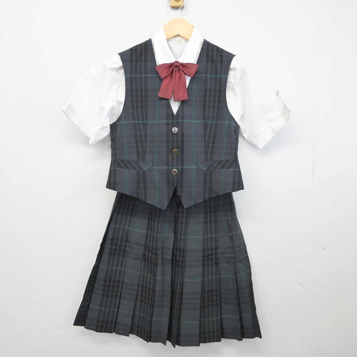 【中古】千葉県 専修大学松戸中学校高等学校 女子制服 4点 (ベスト・シャツ・スカート) sf044864