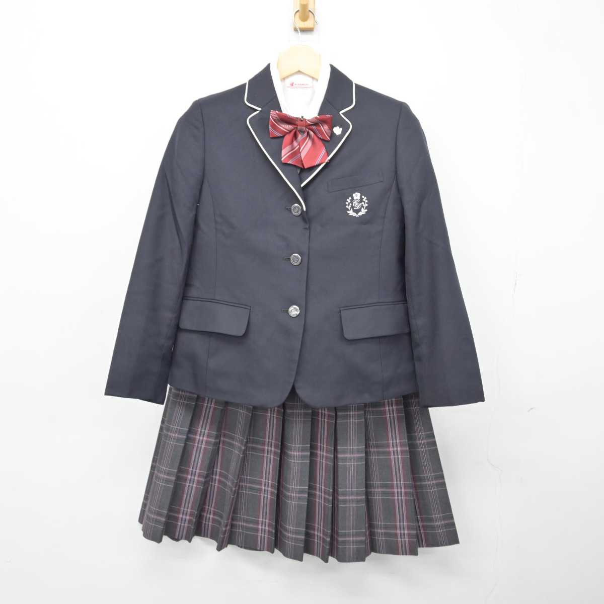 中古】福岡県 筑紫台高等学校 女子制服 5点 (ブレザー・ニット・シャツ