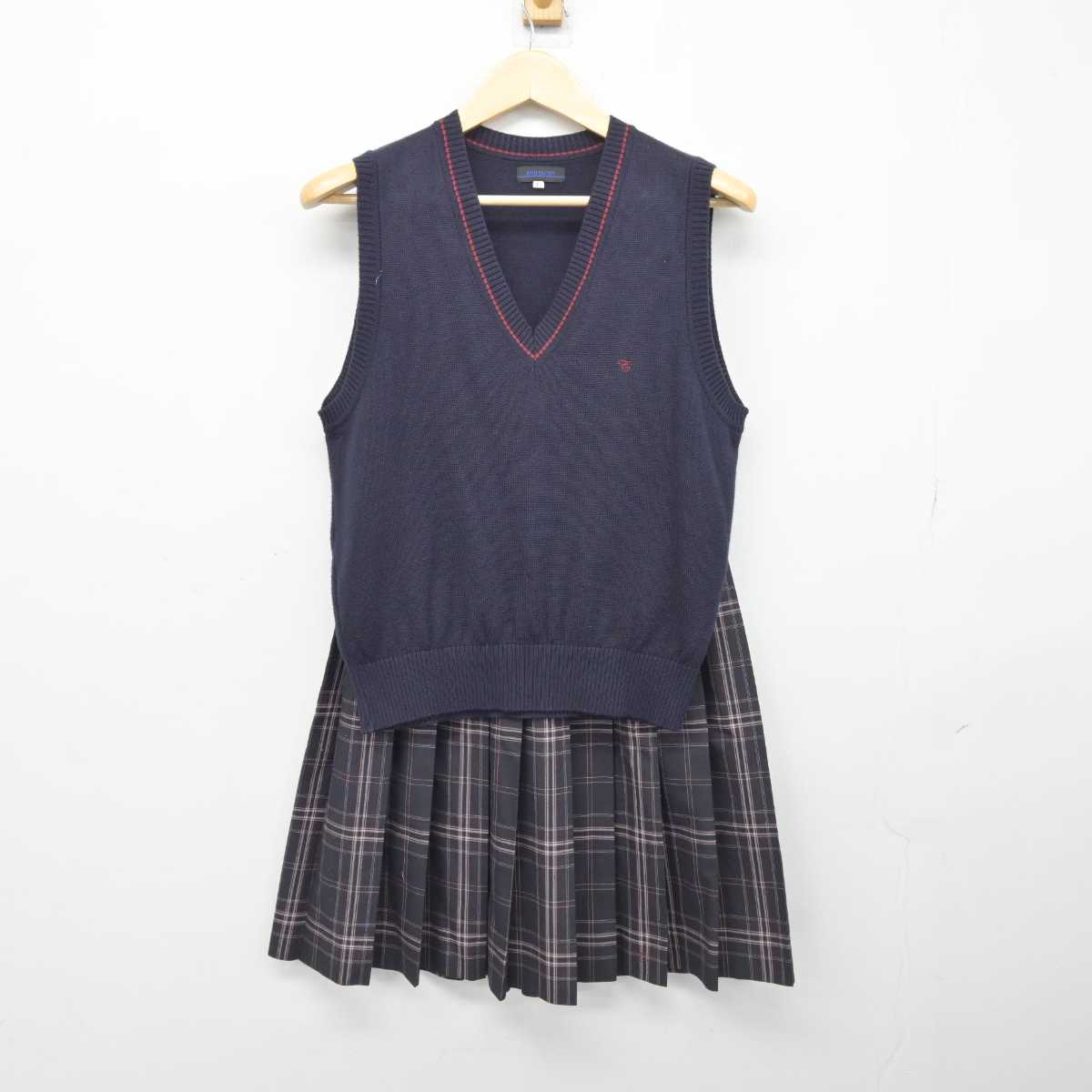 中古】東京都 忠生中学校 女子制服 2点 (ニットベスト・スカート