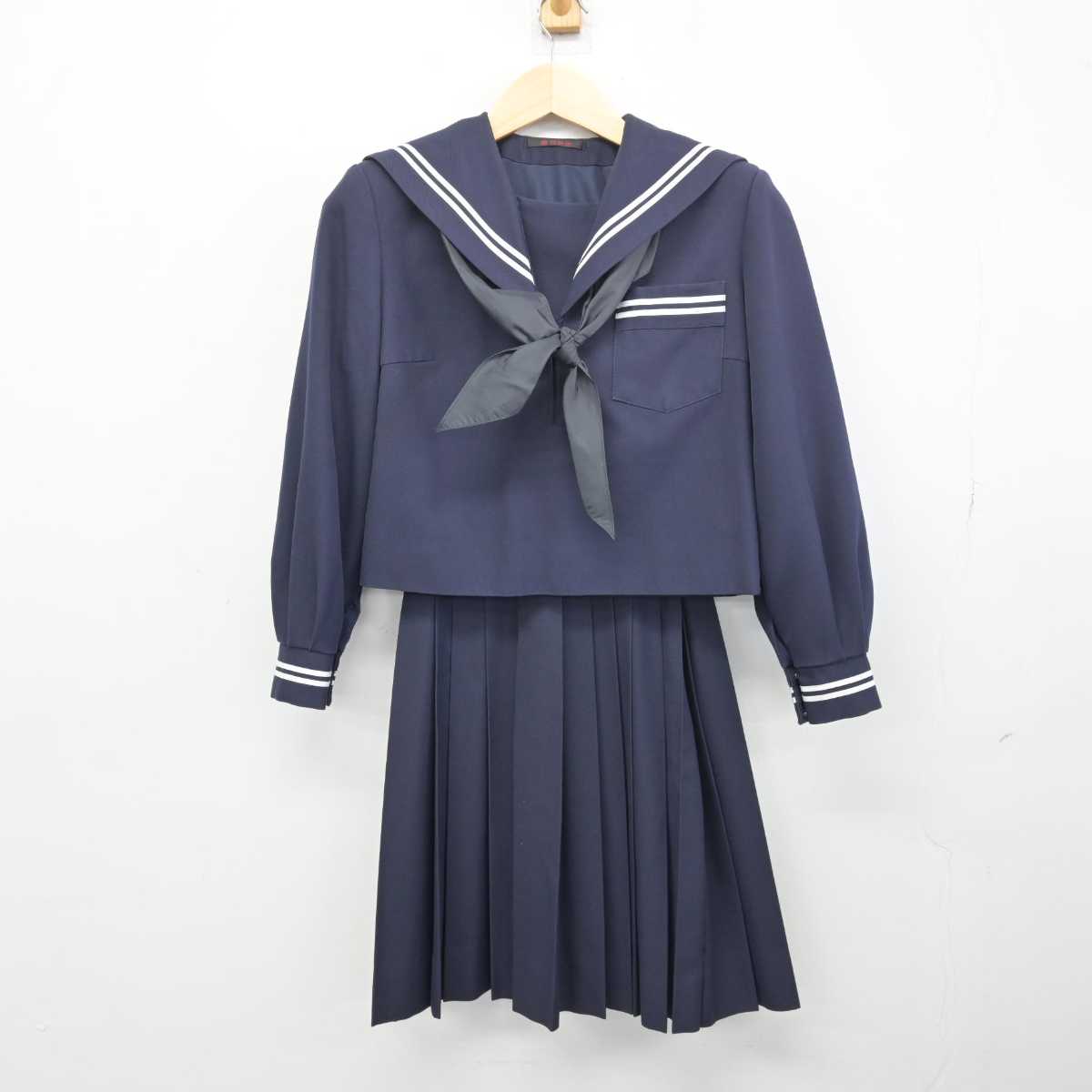 中古】静岡県 富士中学校 女子制服 4点 (セーラー服・スカート 