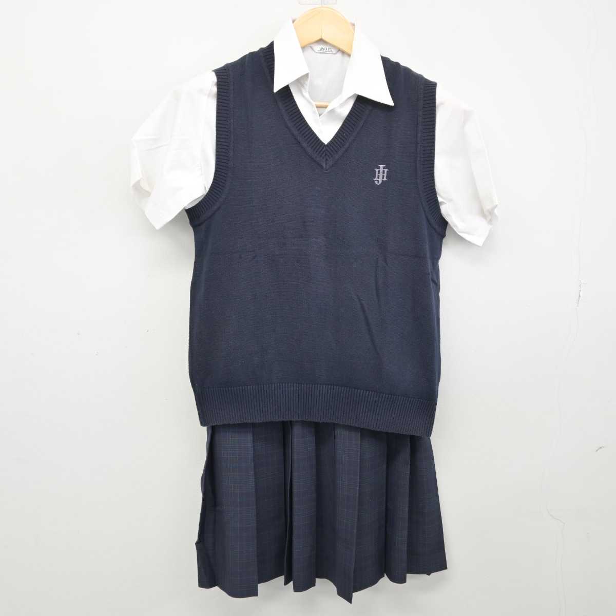 【中古】福岡県 純真高等学校 女子制服 3点 (ニットベスト・シャツ・スカート) sf049533