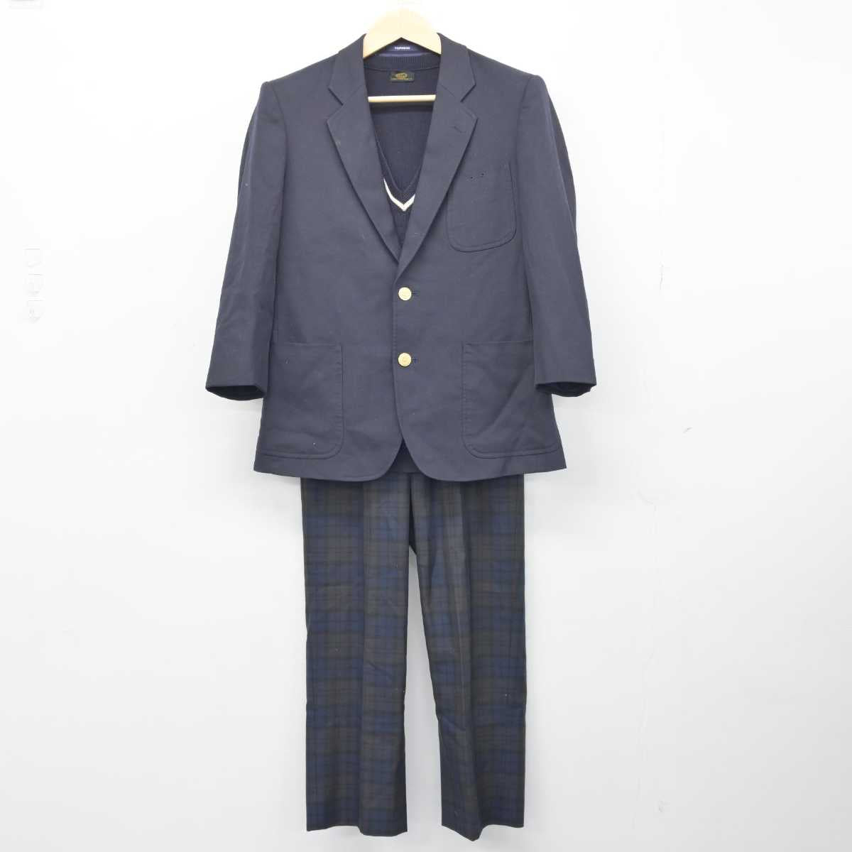 【中古】広島県 向島中学校 男子制服 3点 (ブレザー・ニット・ズボン) sf049752