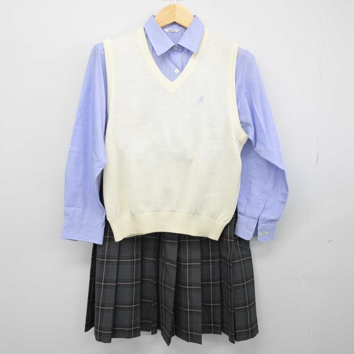 中古】千葉県 麗澤高等学校 女子制服 3点 (シャツ・ニットベスト