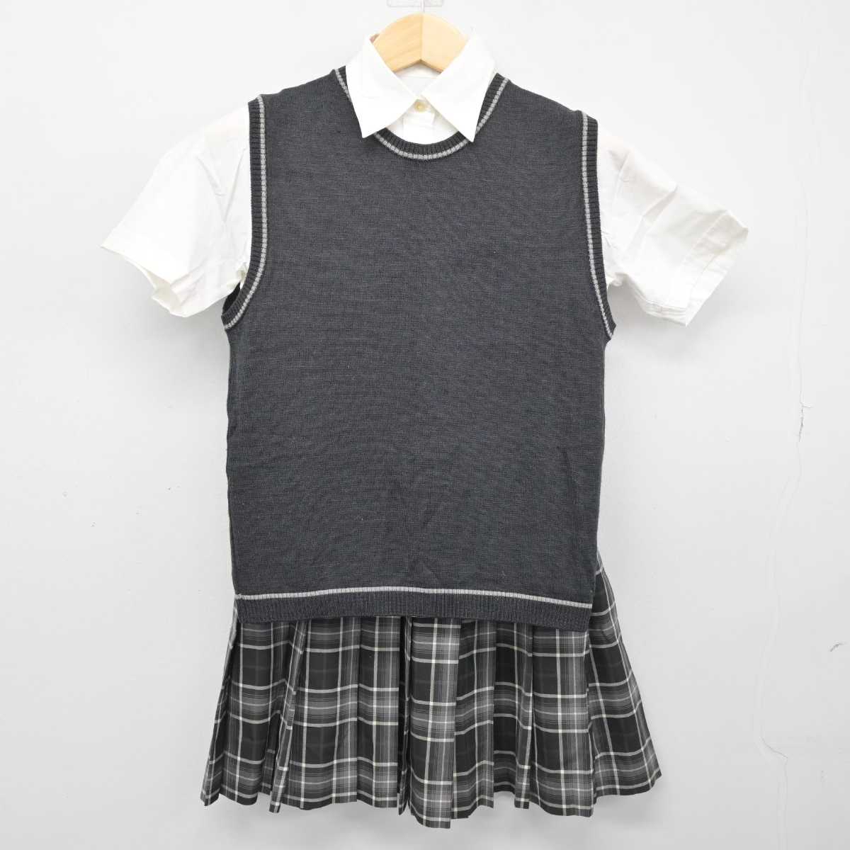 【中古】東京都 八王子学園八王子高等学校 女子制服 3点 (ニットベスト・シャツ・スカート) sf051669