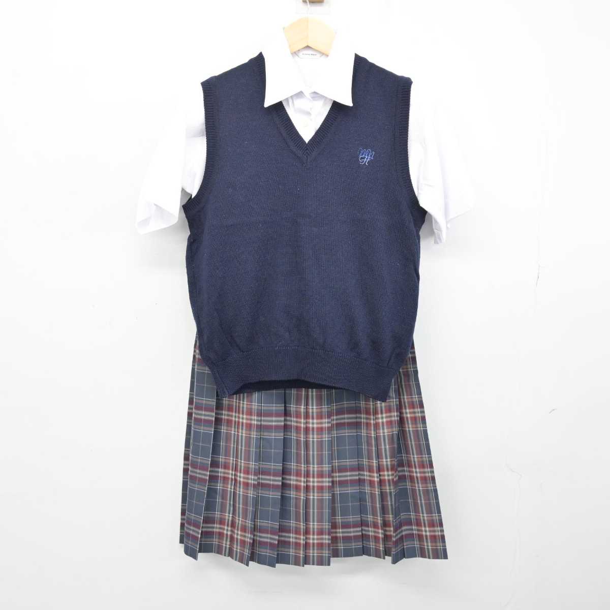 中古】東京都 明治大学付属中野八王子中学高等学校 女子制服 3点 (ニットベスト・シャツ・スカート) sf052385 | 中古制服通販パレイド