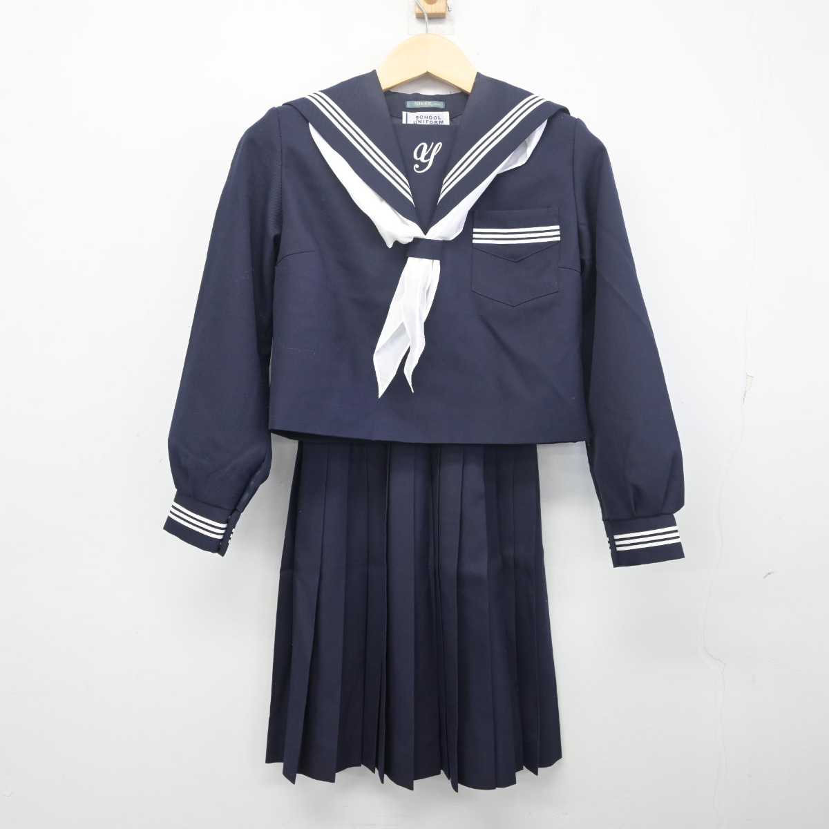 中古】兵庫県 安室中学校 女子制服 3点 (セーラー服・スカート 