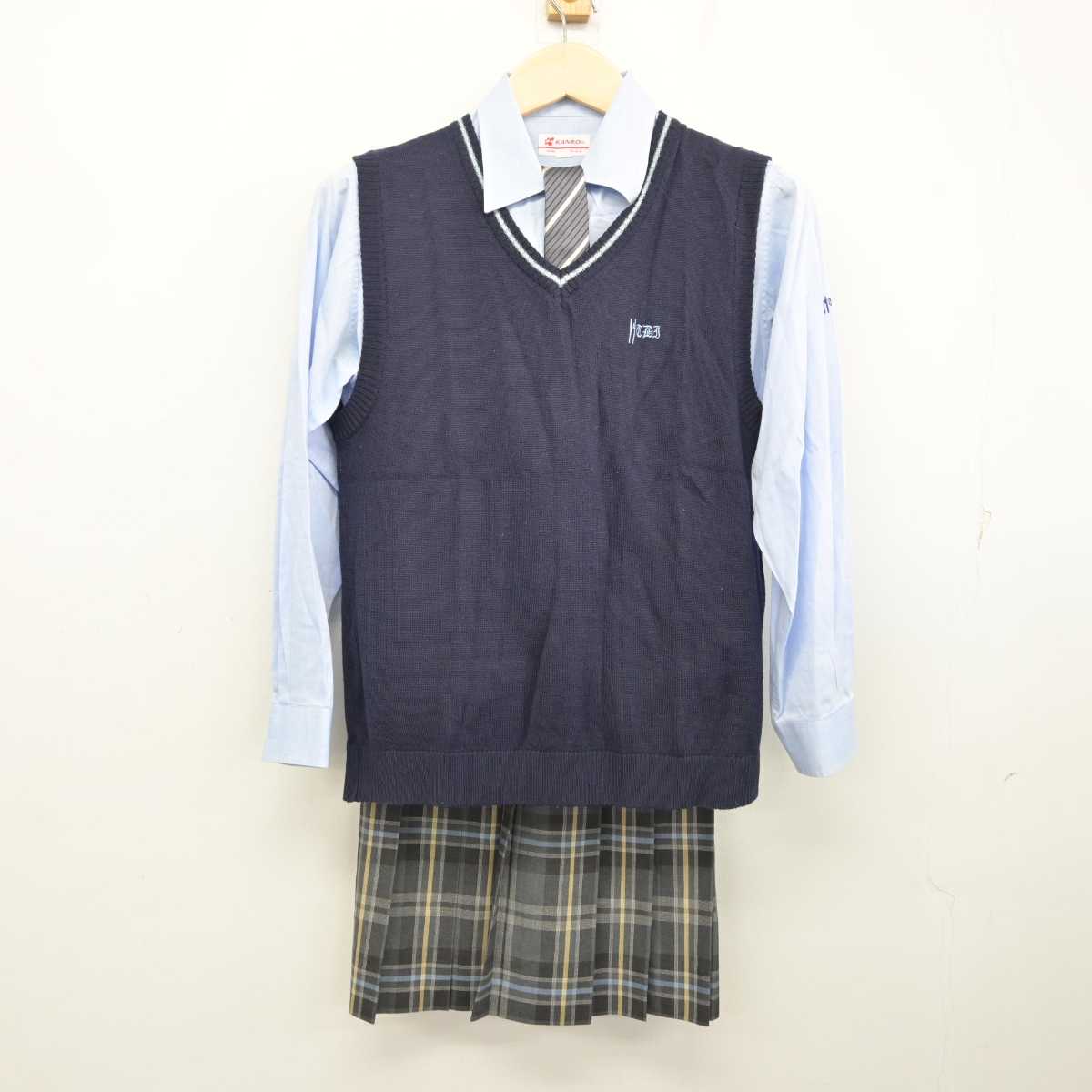 【中古】東京都 拓殖大学第一高等学校 女子制服 4点 (ニットベスト・シャツ・スカート) sf056137