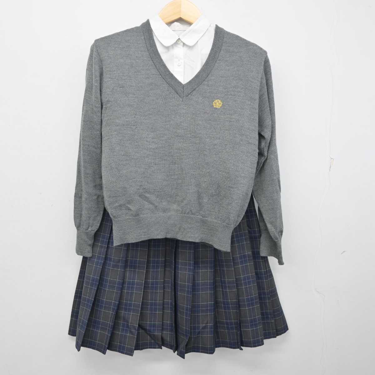 【中古】山形県 上山明新館高等学校 女子制服 3点 (ニット・シャツ・スカート) sf056401