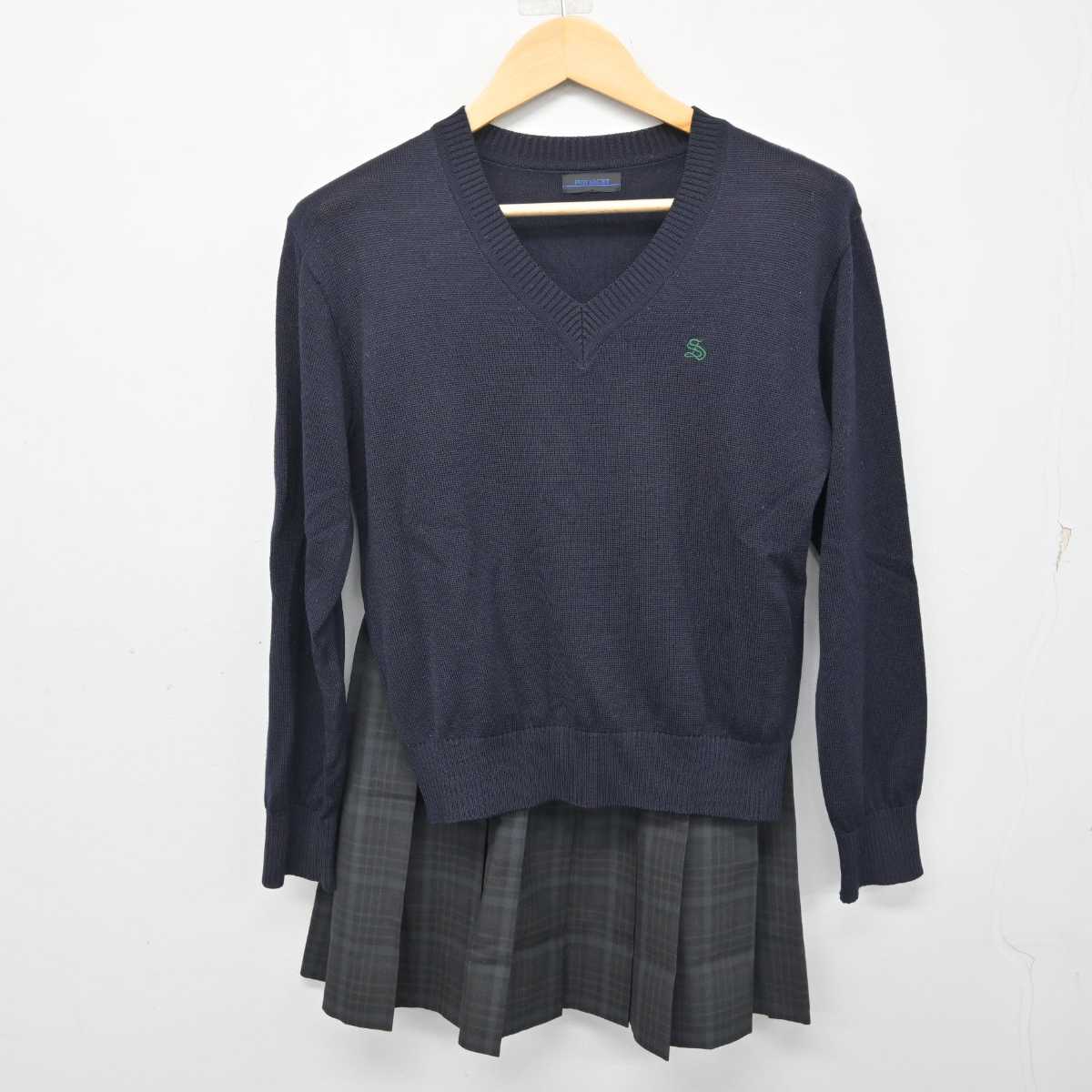 中古】東京都 専修大学附属高等学校 女子制服 2点 (ニット・スカート