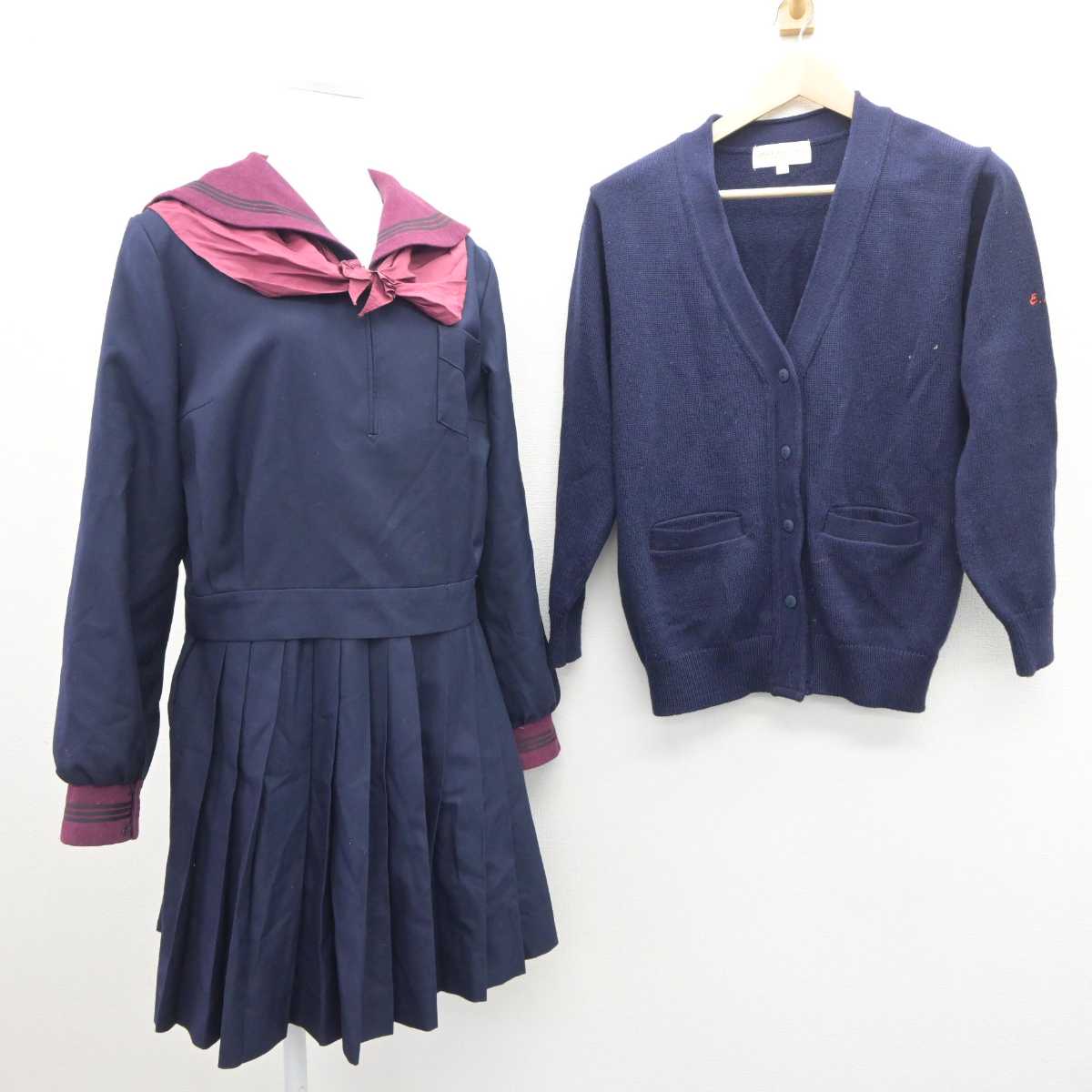 【中古】石川県 北陸学院高等学校 女子制服 4点 (セーラー服・ニット・スカート) sf060506