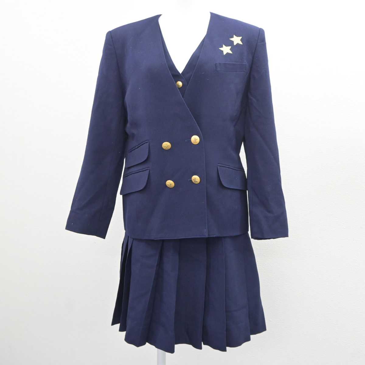 中古】岡山県 就実高等学校 女子制服 3点 (ブレザー・ベスト・スカート