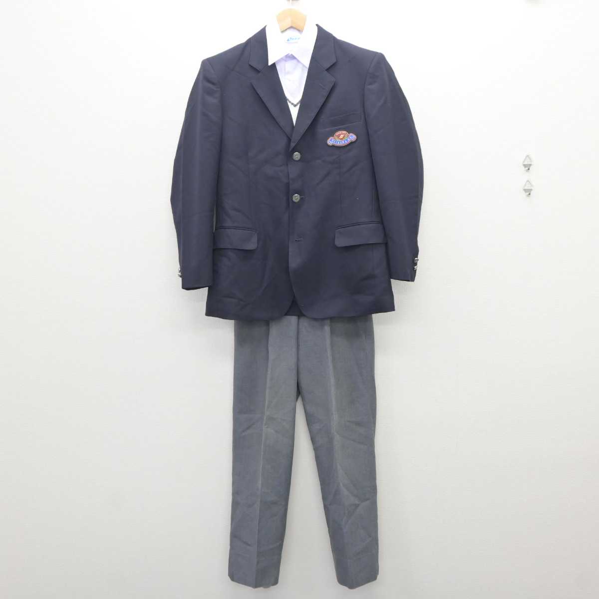中古】富山県 新川高等学校 男子制服 4点 (ブレザー・ニット
