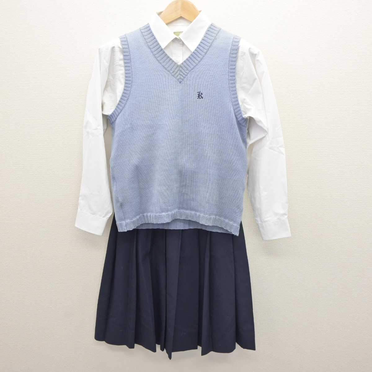 【中古】静岡県 常葉大学附属菊川中学校・高等学校 女子制服 3点 (ニットベスト・シャツ・スカート) sf064305