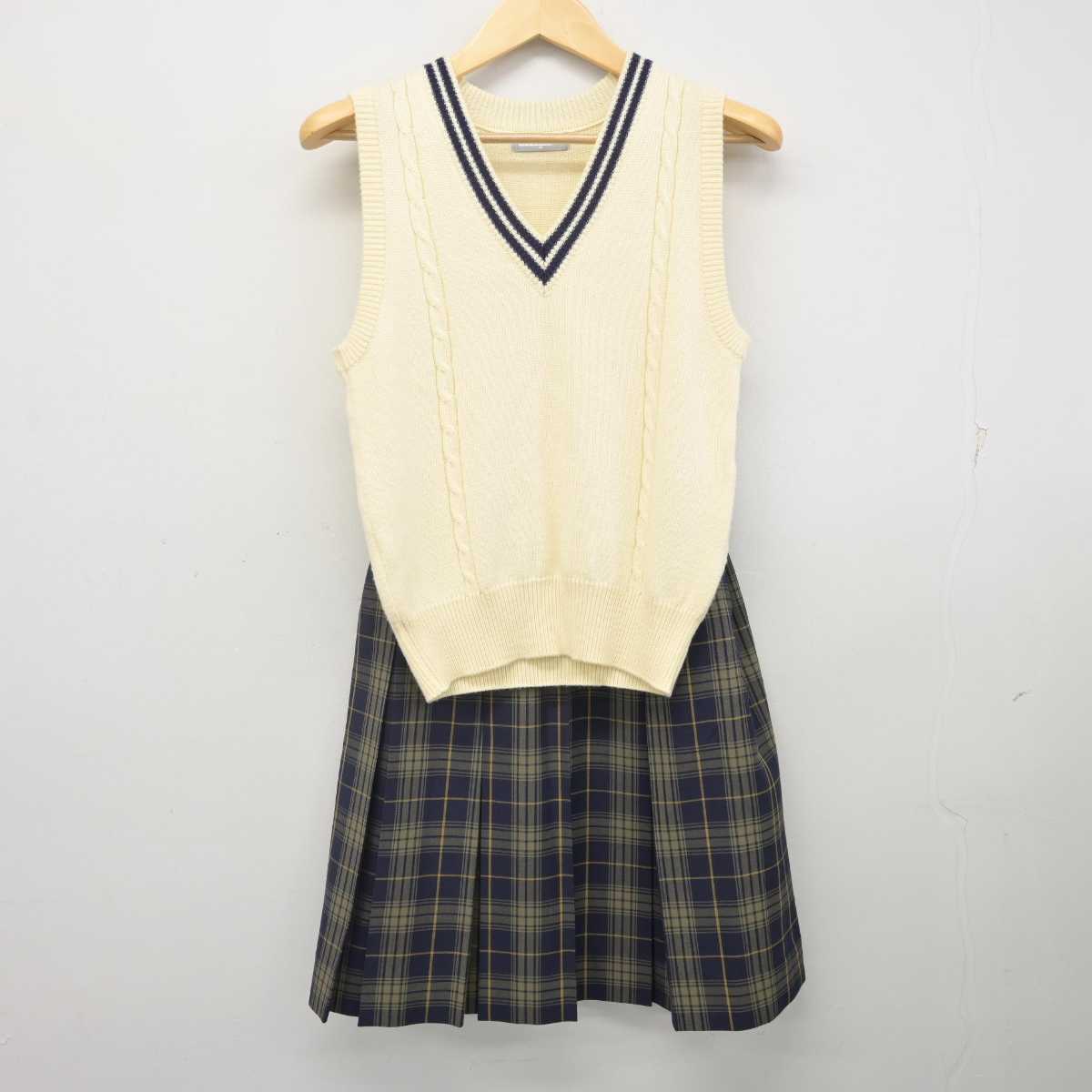 【中古】島根県 出雲北陵高等学校 女子制服 2点 (ニットベスト・スカート) sf070362