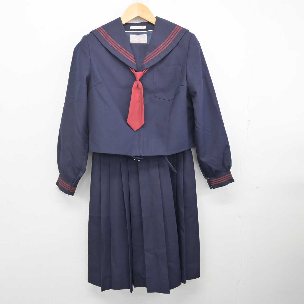 広島　夏服　制服　中学　高校　レア　ジャンパースカート　裏地付き 中古】茨城県 土浦第四中学校 女子制服 3点 (セーラー服