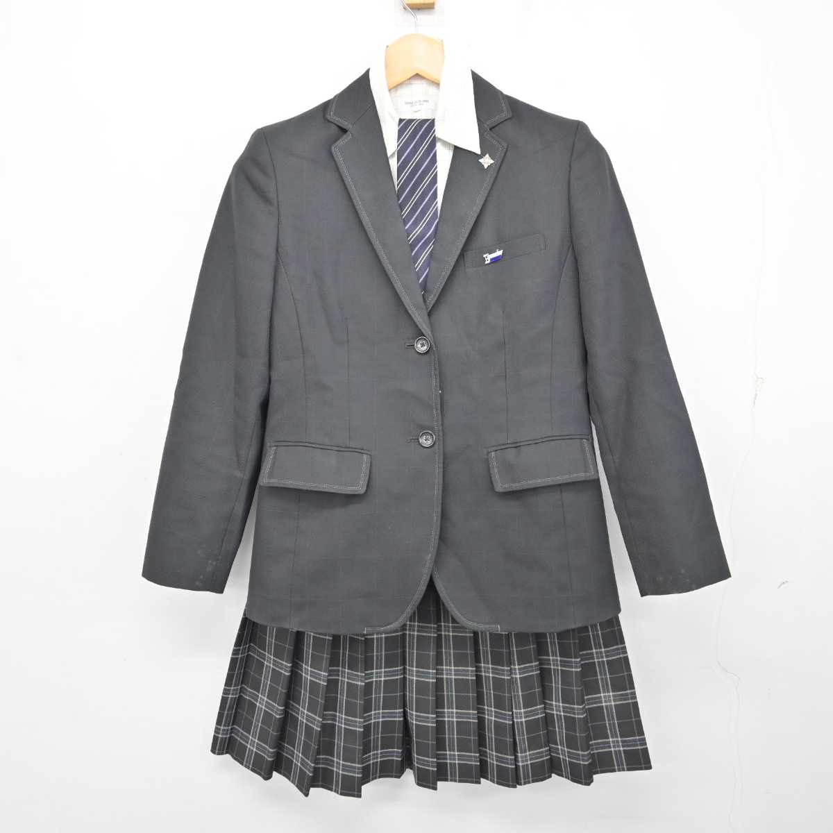 【中古】福島県 学校法人石川高等学校 女子制服 7点 (ブレザー・ニット・シャツ・スカート) sf074798