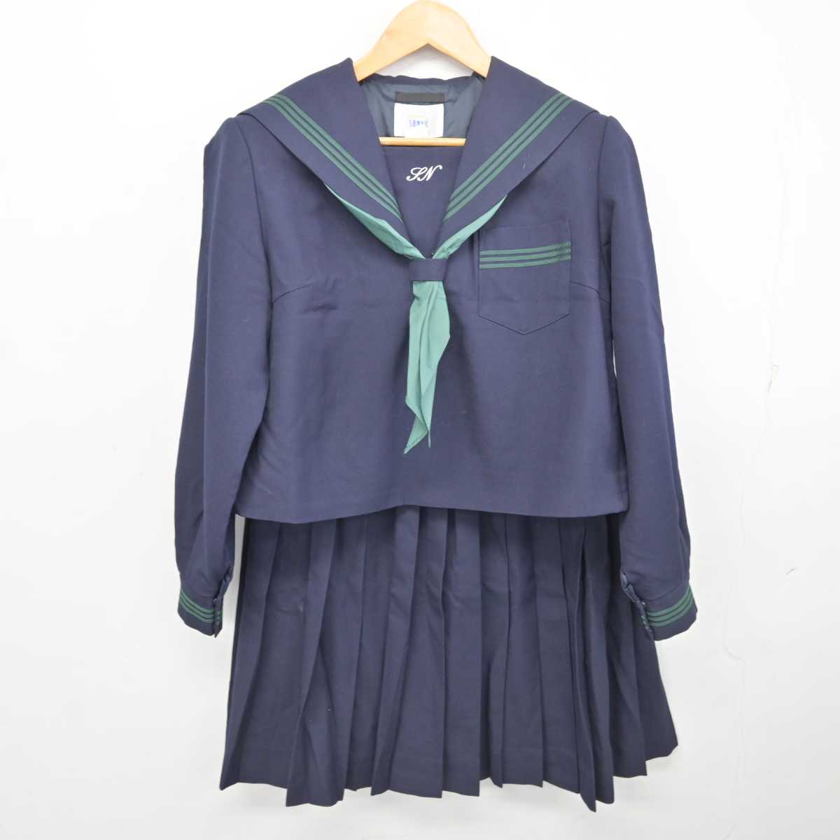 O52/(中古) 兵庫県 飾磨西中学校 セーラー服 上下セット /160A O52/(中古) 兵庫県 飾磨西中学校 セーラー服 上下セット /160A