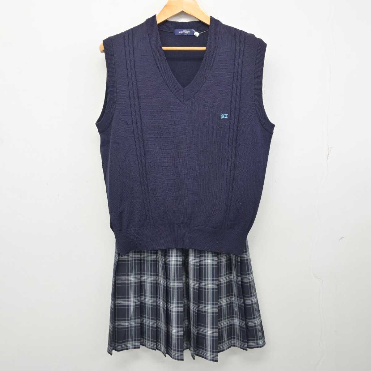 【中古】埼玉県 花咲徳栄高等学校 女子制服 2点 (ニットベスト・スカート) sf080988