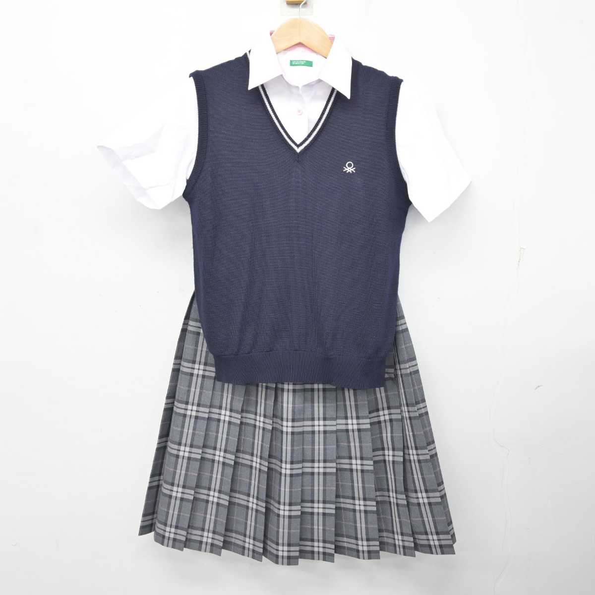 【中古】長崎県 西海学園高等学校 女子制服 3点 (ニットベスト・シャツ・スカート) sf083676