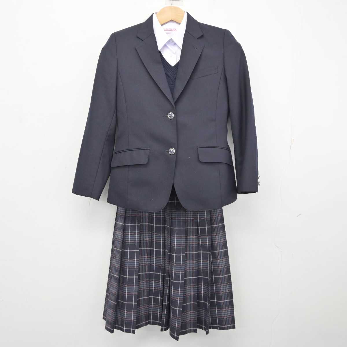 中古】東京都 西葛西中学校 女子制服 4点 (ブレザー・ニット・シャツ 