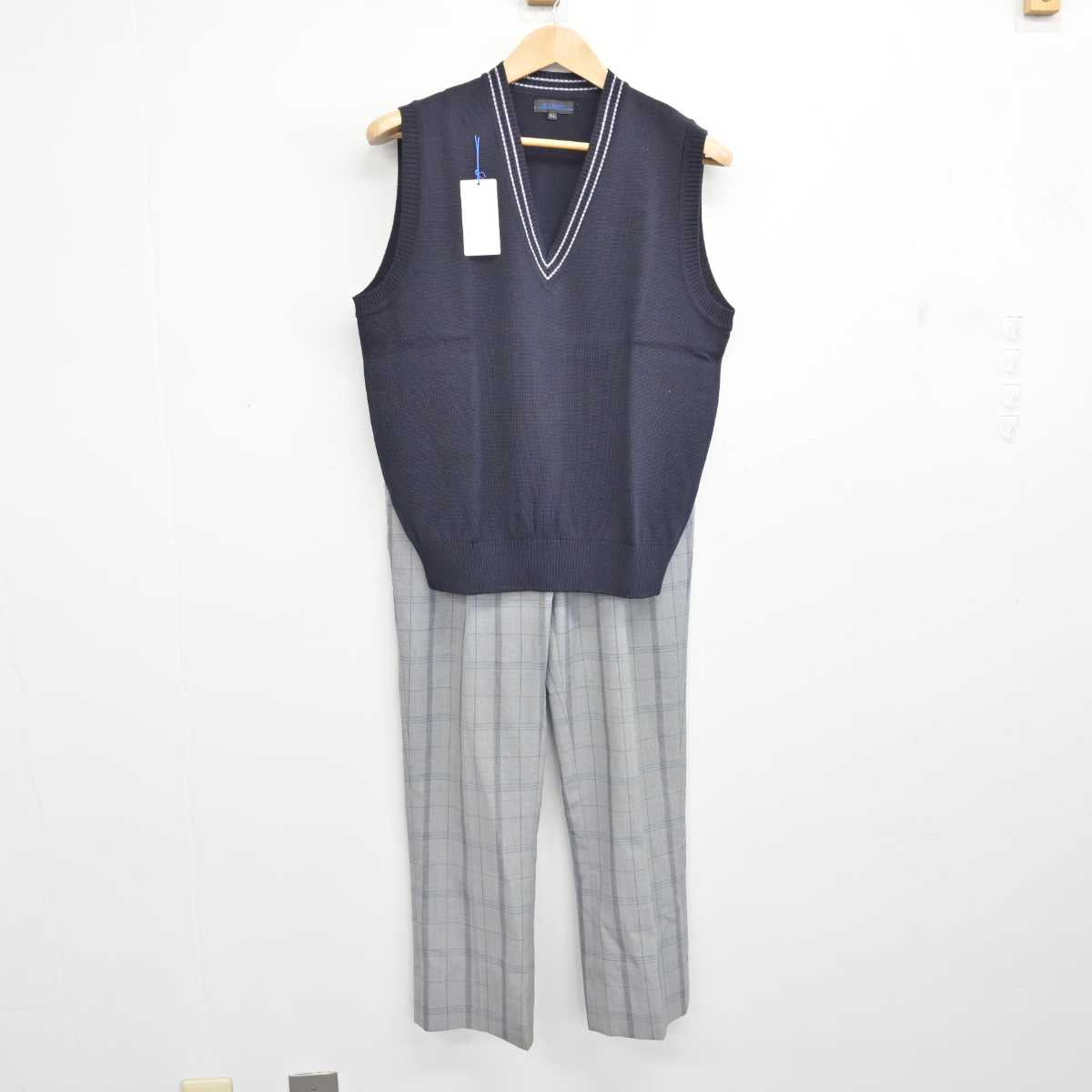 中古】大阪府 英真学園高等学校 男子制服 2点 (ニットベスト・ズボン