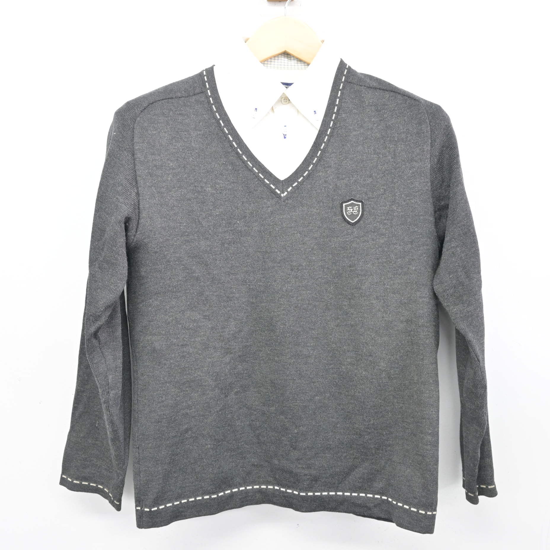 中古】埼玉県 正智深谷高等学校 男子制服 2点 (ニット・シャツ