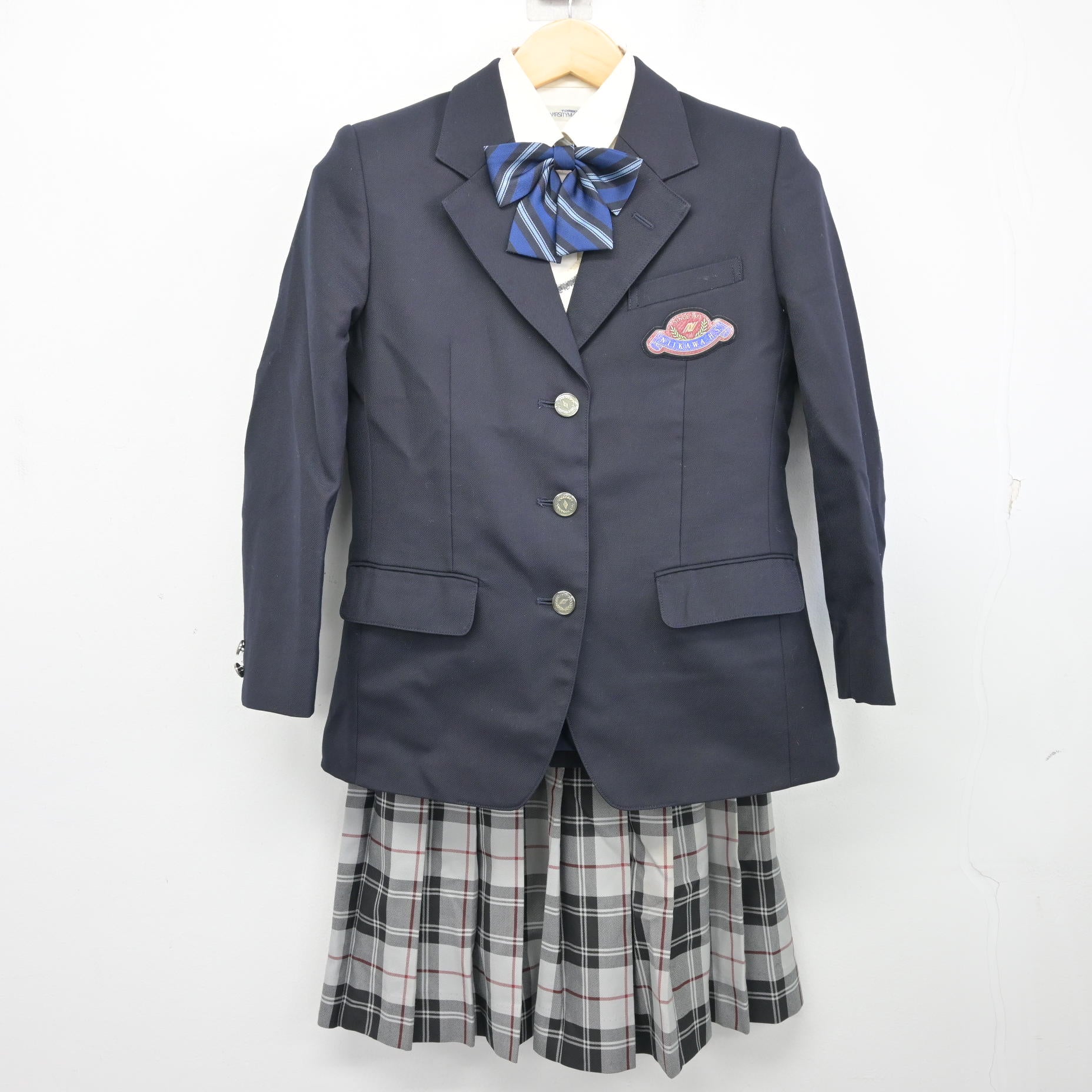 中古】富山県 新川高等学校 女子制服 5点 (ブレザー・ニットベスト