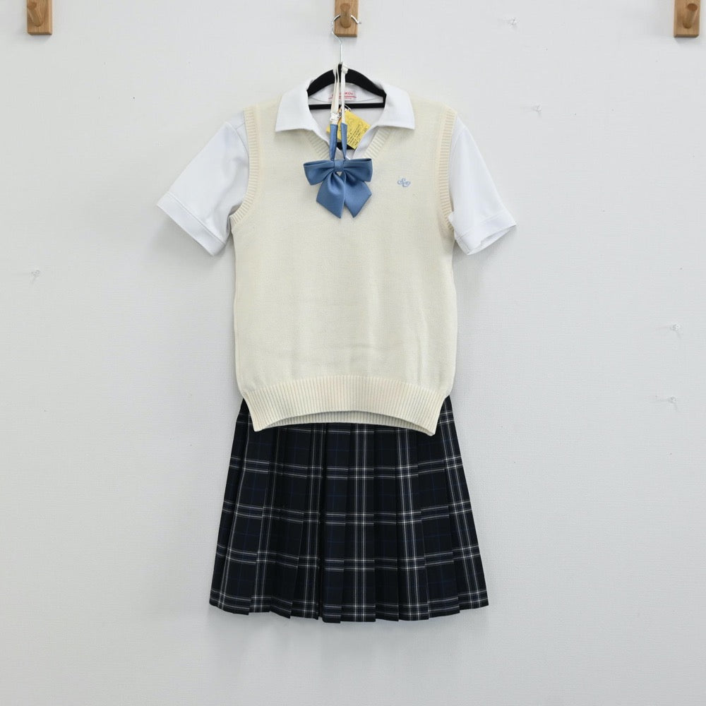 【中古】愛知県 聖カピタニオ高等学校 女子制服 4点（スカート・ニットベスト・シャツ）sf001373