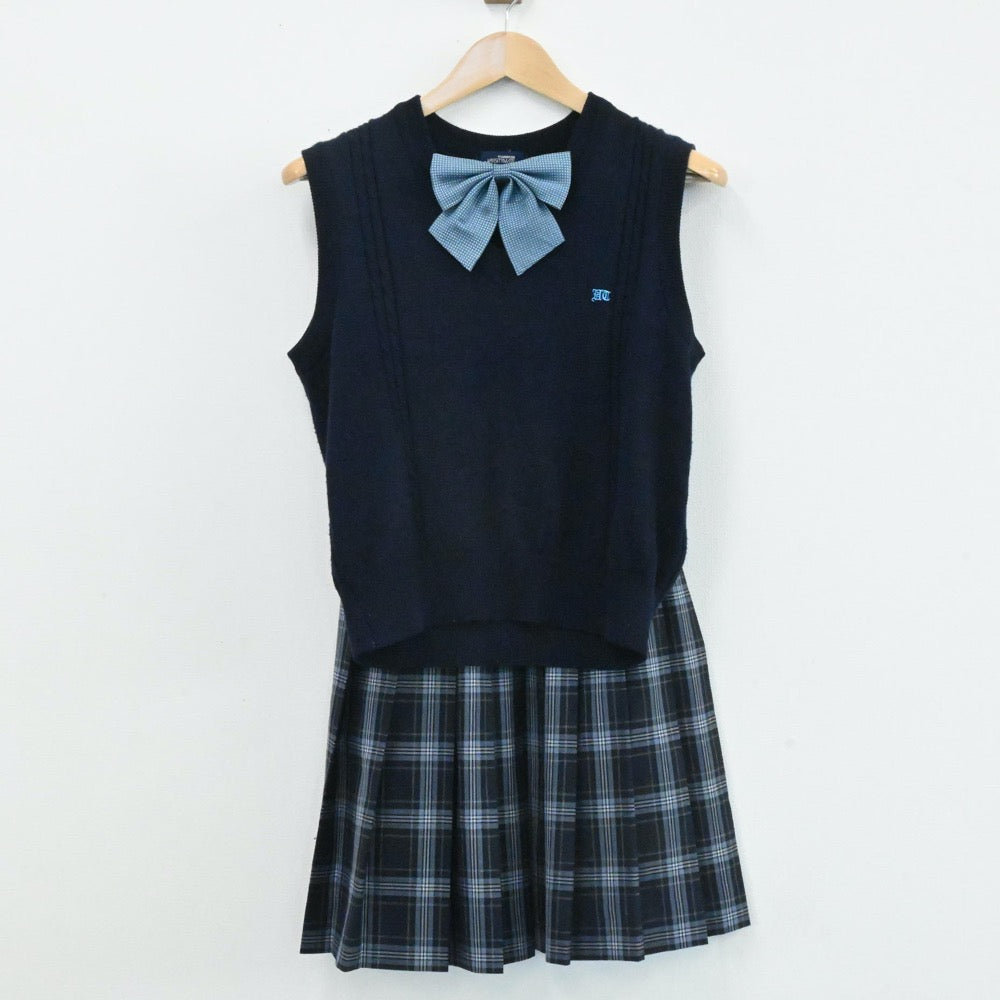 【中古】埼玉県 花咲徳栄高等学校 女子制服 3点（ニットベスト・スカート）sf004060