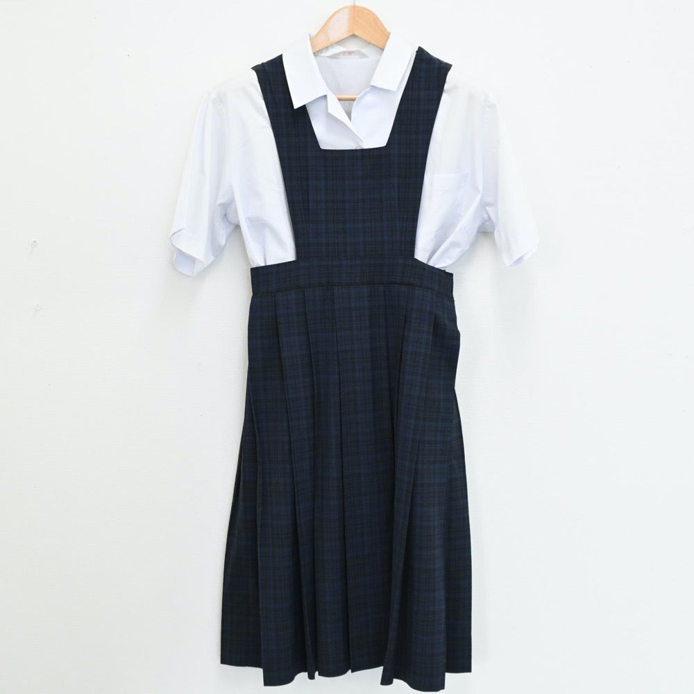 【中古】福岡県 席田中学校 女子制服 3点（シャツ・ジャンパースカート）sf004836