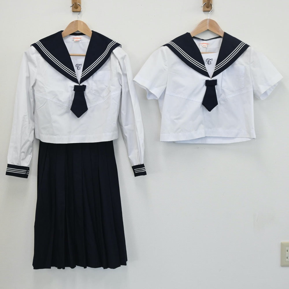中古制服】宮城県 富沢中学校 女子制服 5点（セーラー服・スカート 