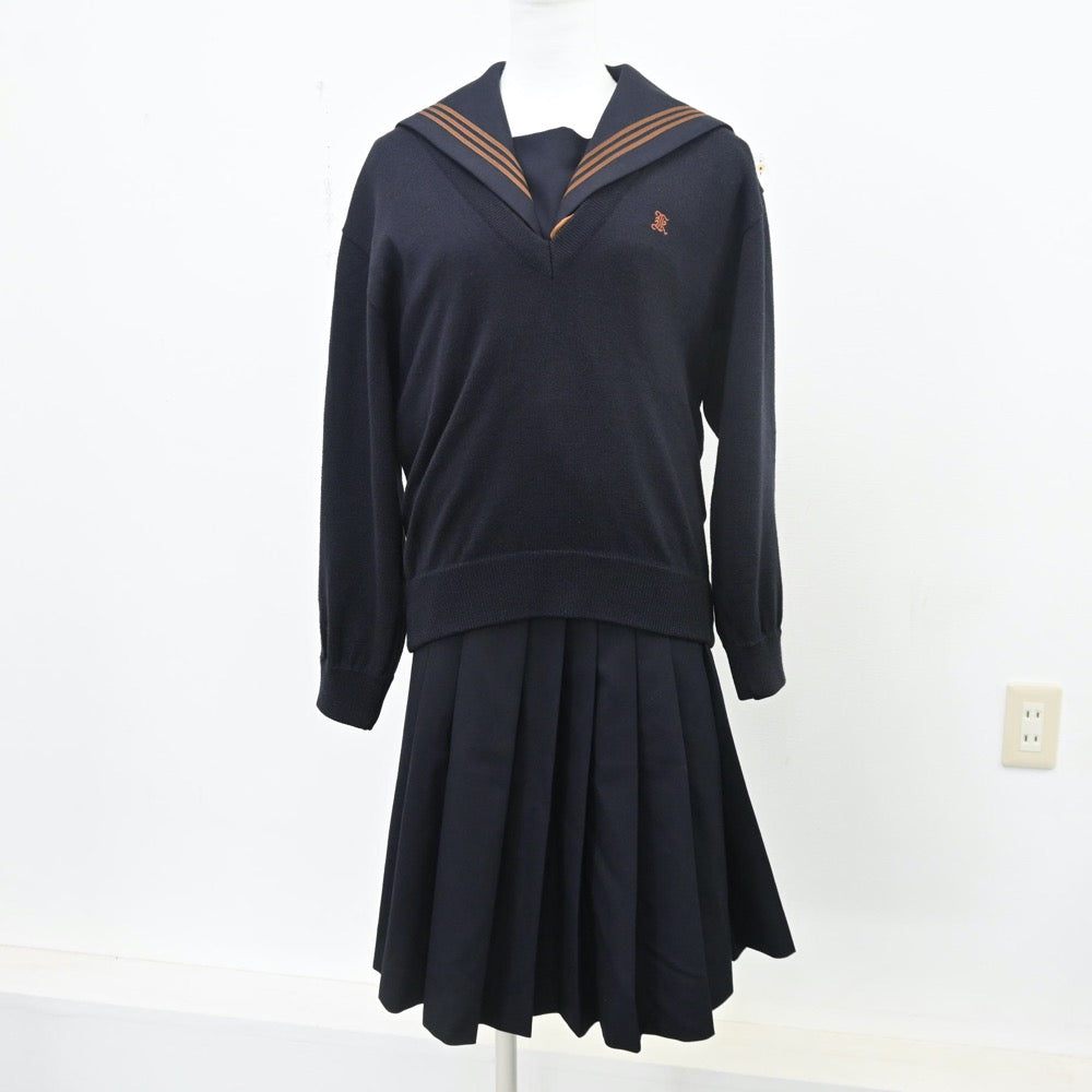 【中古】東京都 関東国際高等学校 女子制服 4点（セーラー服・ニット・スカート）sf010532