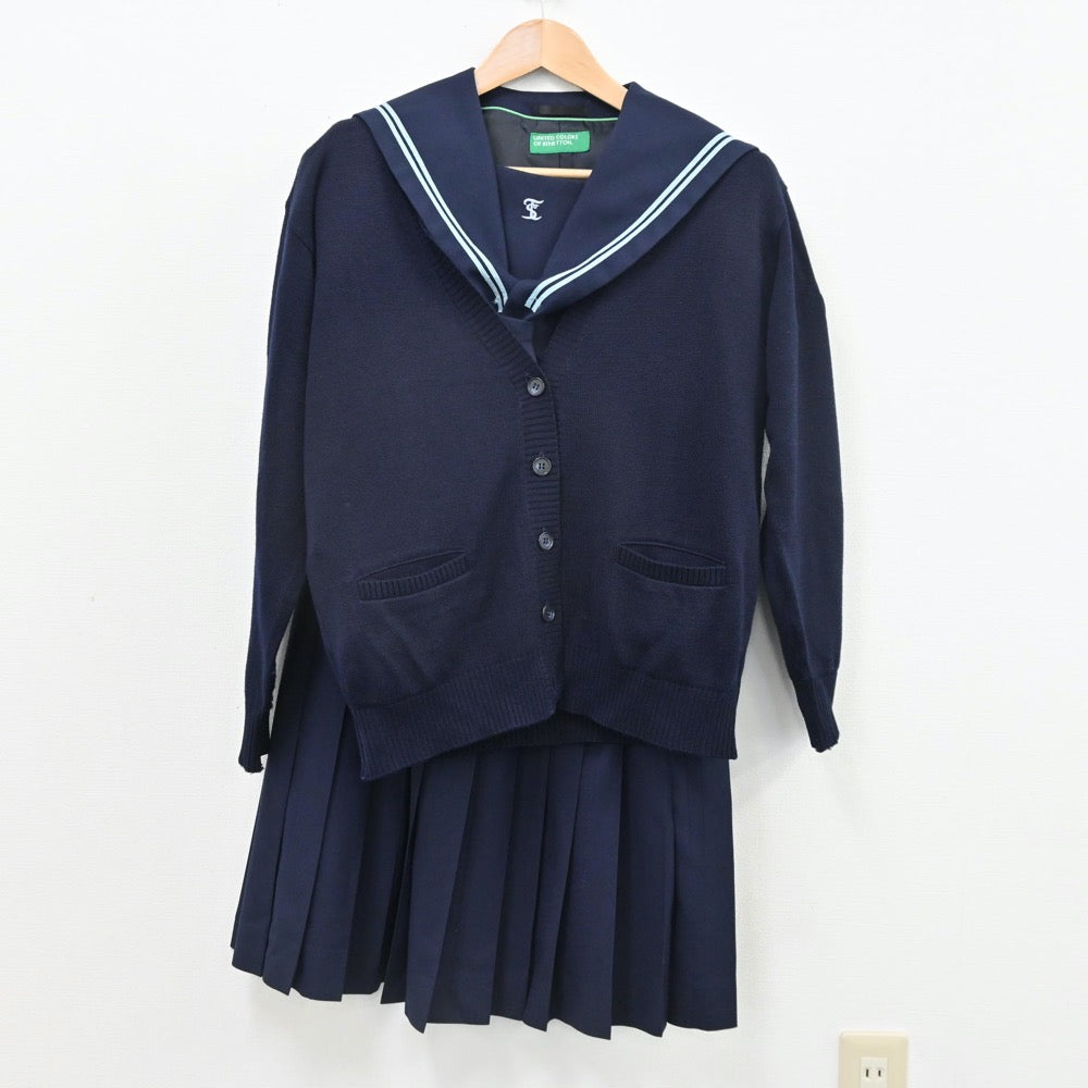 【中古】大分県 大分鶴崎高等学校 女子制服 3点（セーラー服・ニット・スカート）sf010980