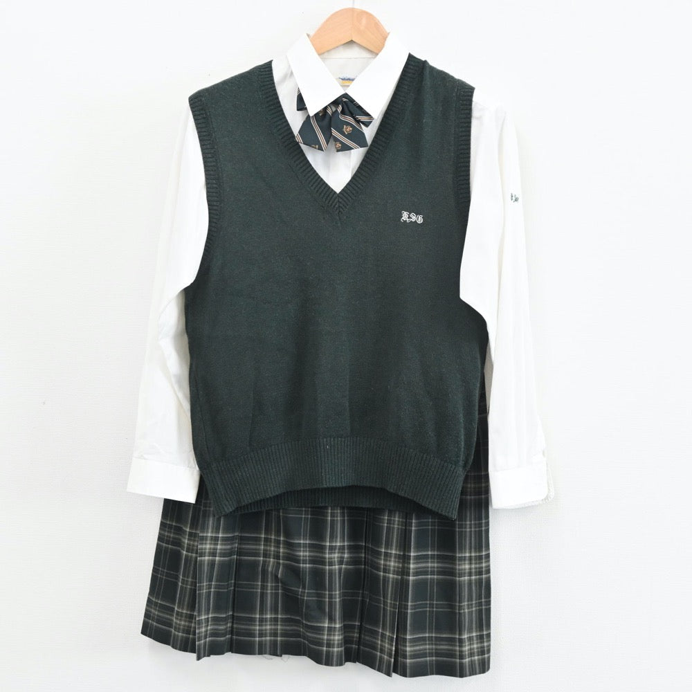 【中古】埼玉県 越谷総合技術高等学校 女子制服 4点（シャツ・ベスト・スカート）sf011013