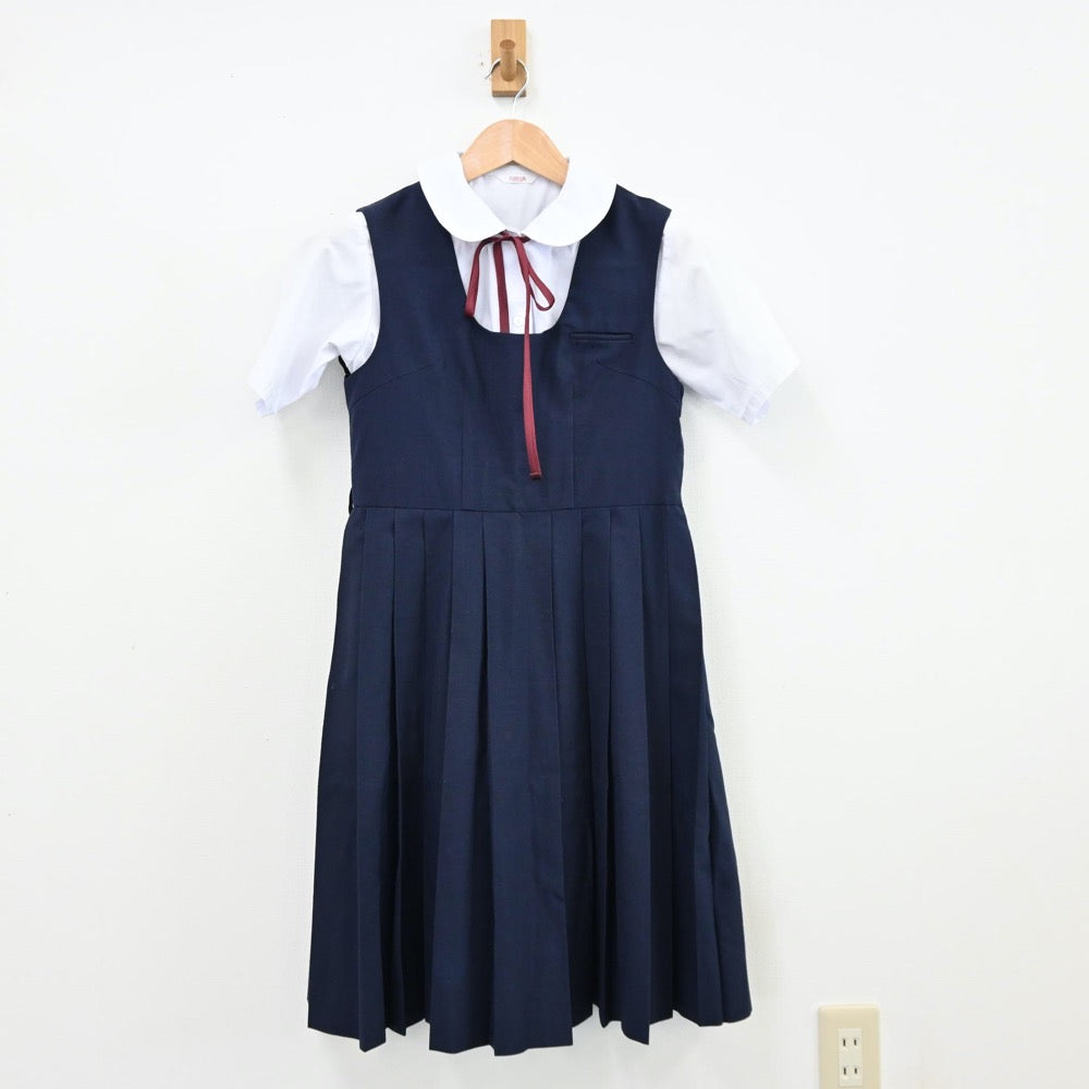 【中古】福岡県 福岡教育大学附属小倉中学校 女子制服 3点（シャツ・ジャンパースカート）sf011099