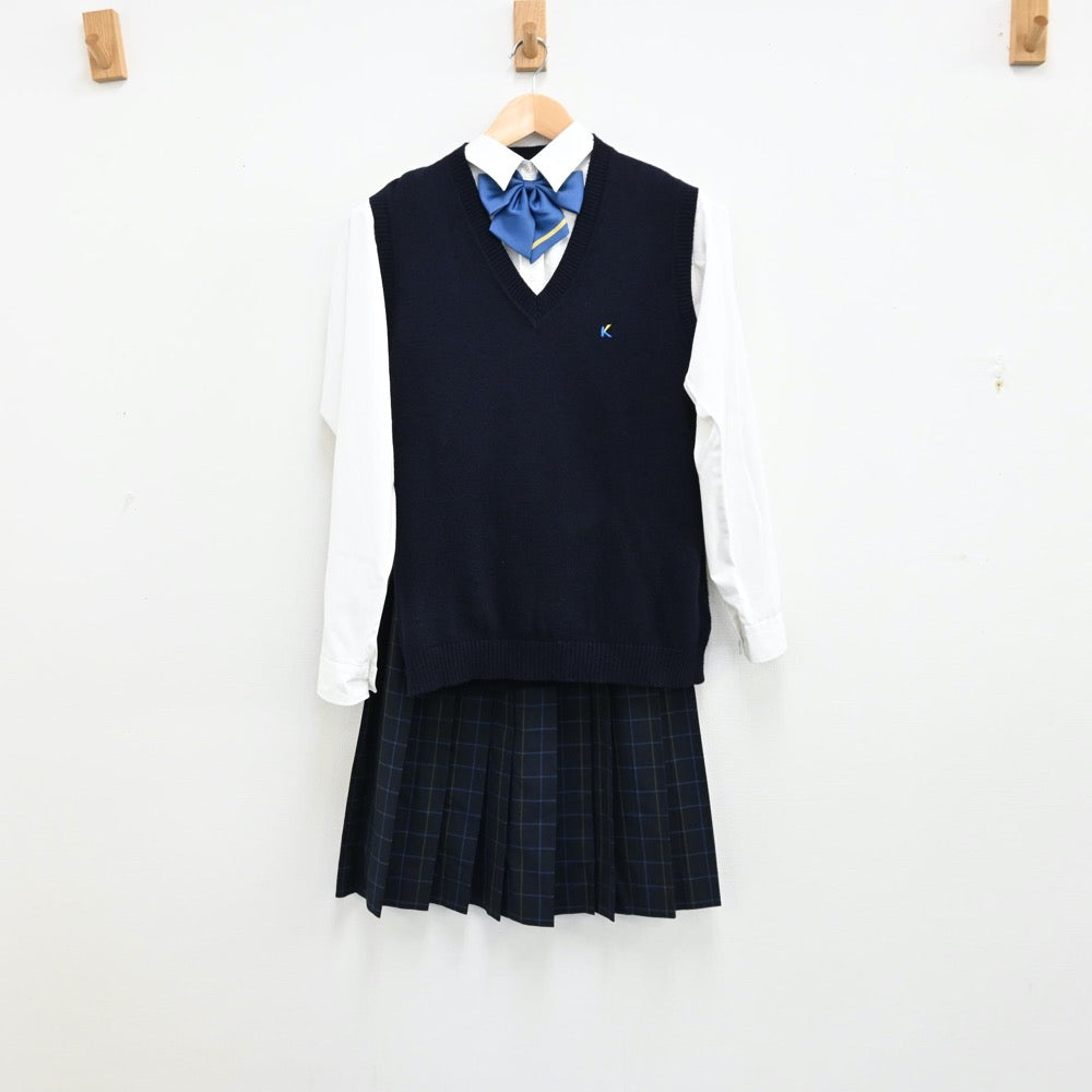 中古制服】福井県 啓新高等学校 女子制服 5点（シャツ・ニットベスト