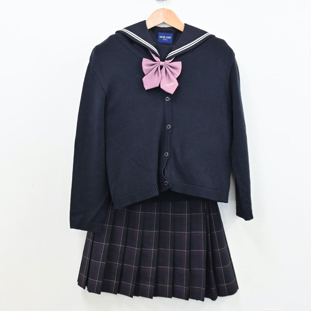 【中古】愛知県 桜花学園高等学校 女子制服 5点（セーラー服・ニット・スカート）sf011173