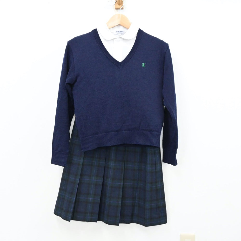 【中古】大阪府 枚方第三中学校 女子制服 3点（シャツ・ニット・スカート）sf012321