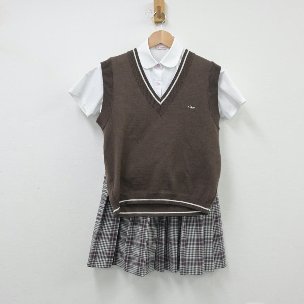 【中古】東京都 日本体育大学桜華高等学校 女子制服 3点（シャツ・ニットベスト・スカート）sf014180