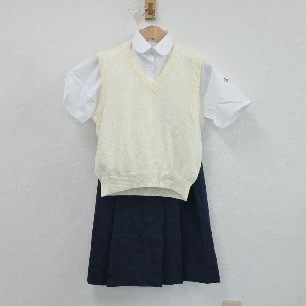 【中古】神奈川県 清心女子高等学校 女子制服 3点（ニットベスト・シャツ・スカート）sf017673