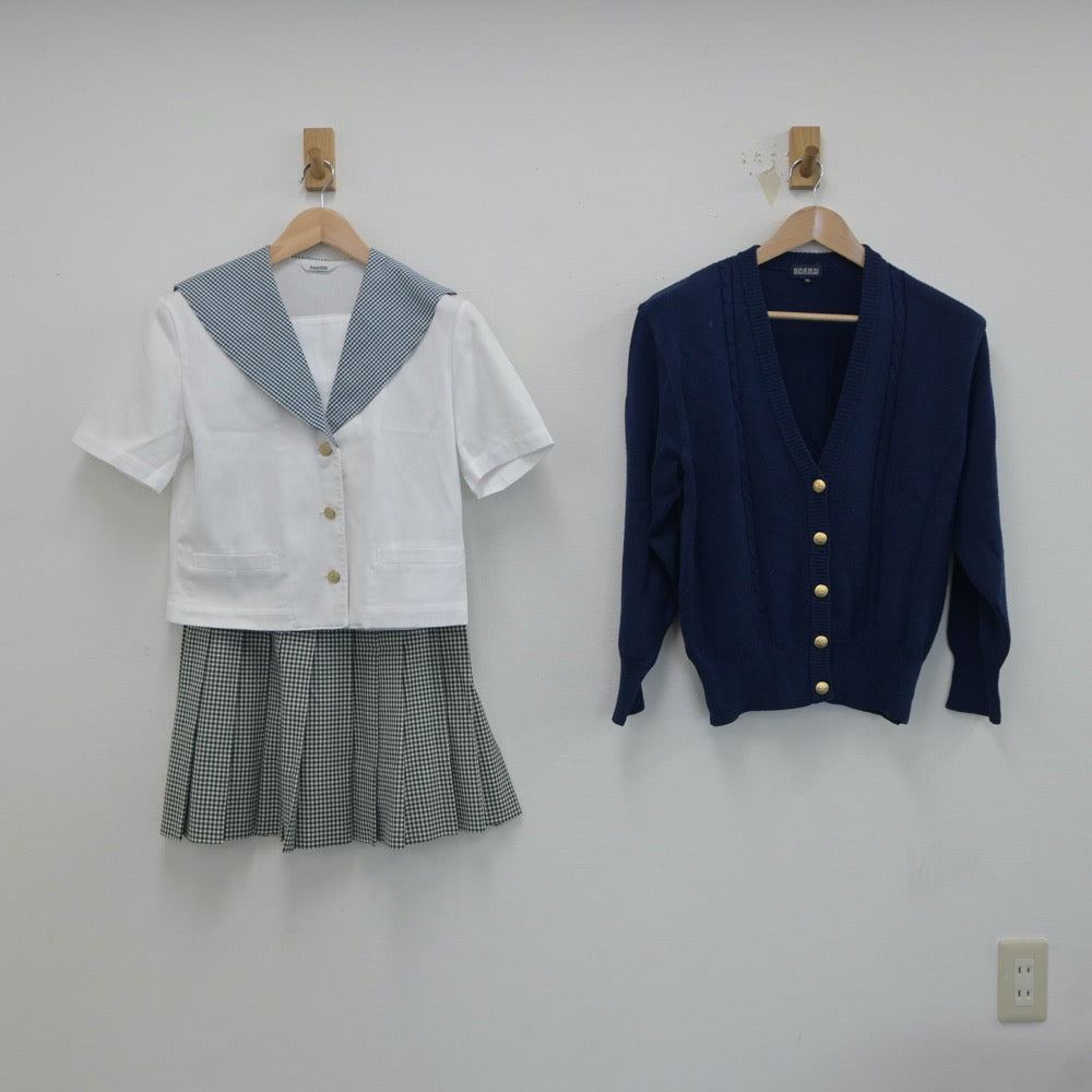 中古制服】岡山県 就実高等学校 女子制服 3点（セーラー服・ニット