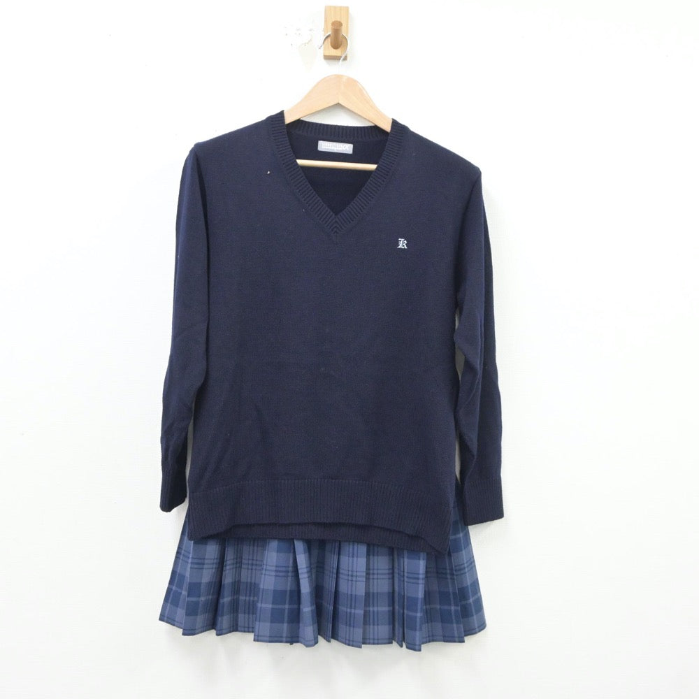 【中古】東京都 多摩大学目黒高等学校 女子制服 3点（ニット・スカート）sf018969