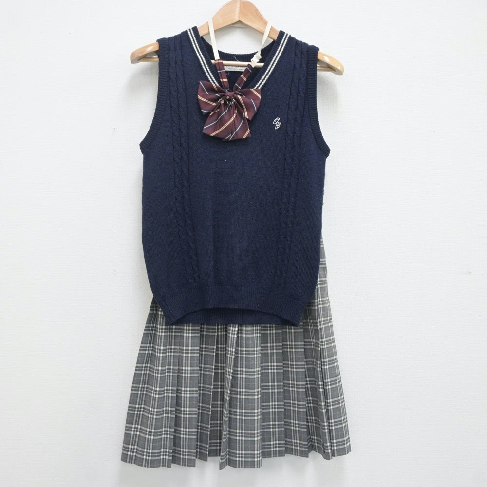 【中古】大阪府 大阪学院大学高等学校 女子制服 3点（ニットベスト・スカート）sf020281