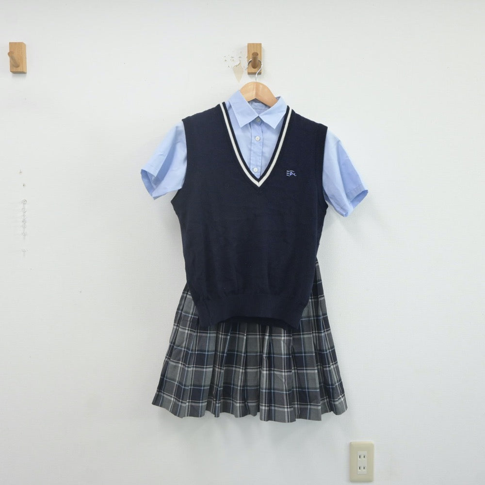 【中古制服】兵庫県 高砂南高等学校 女子制服 4点(ニットベスト・シャツ・シャツ・スカート)sf021773【リサイクル学生服】 中古制服