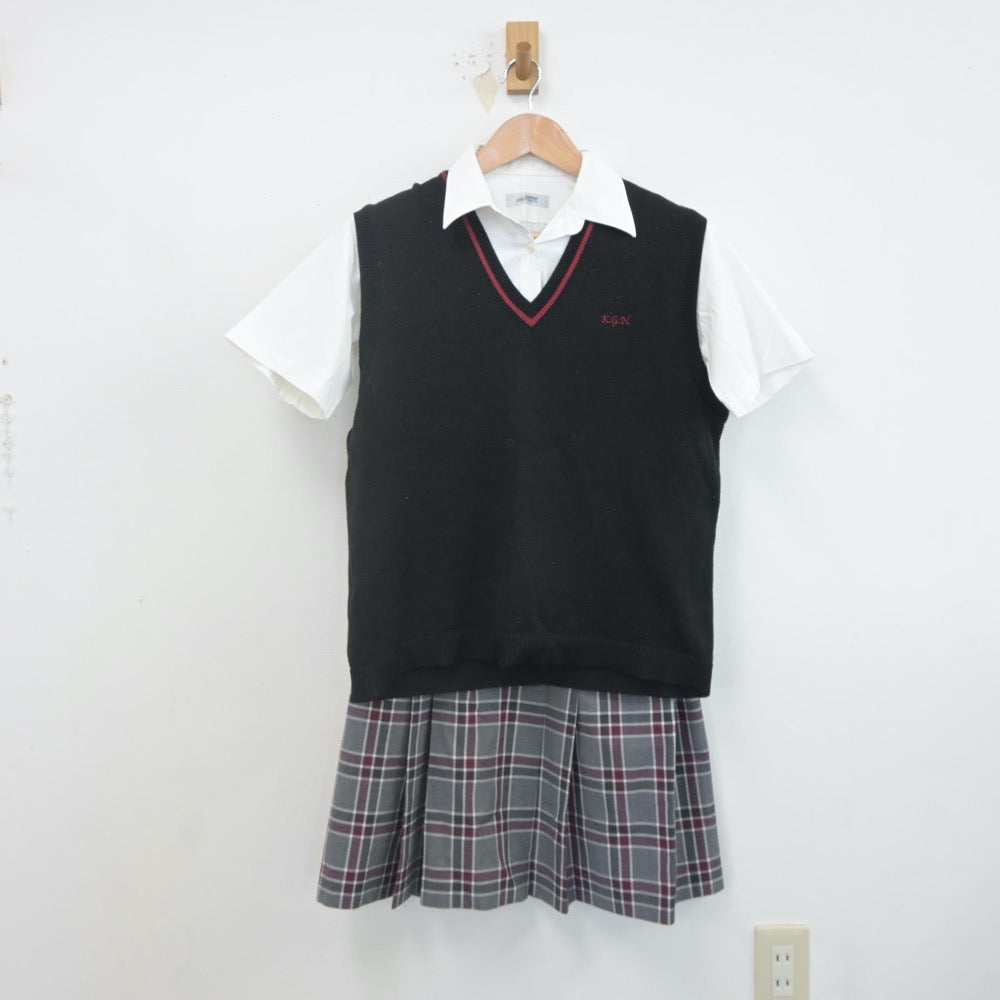 【中古】京都府 京都外大西高等学校 女子制服 4点（シャツ・ニットベスト・スカート）sf022365