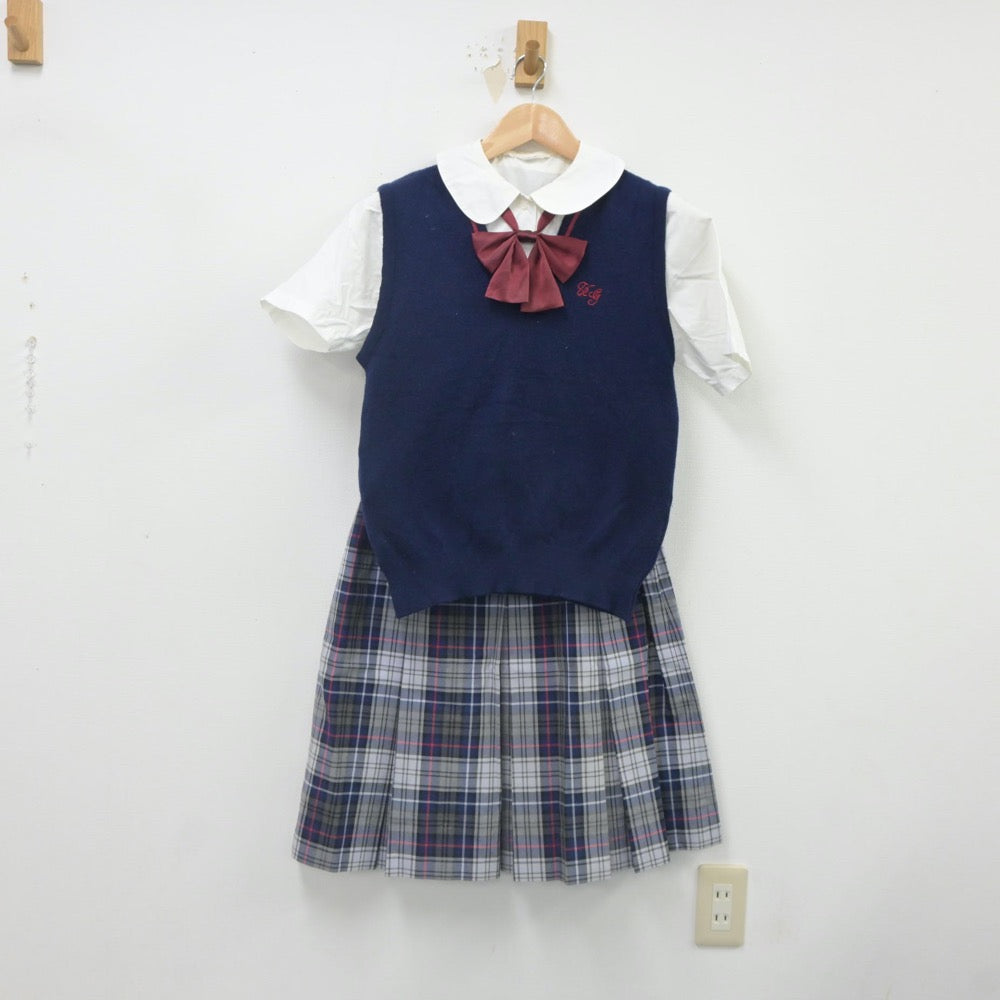 【中古】埼玉県 浦和学院高等学校 女子制服 4点（ニットベスト・シャツ・スカート）sf023568