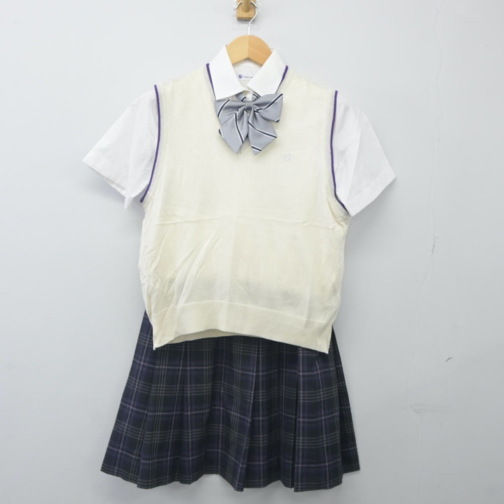 【中古】大阪府 関西大学高等部 女子制服 5点（ニットベスト・シャツ・シャツ・スカート）sf023893