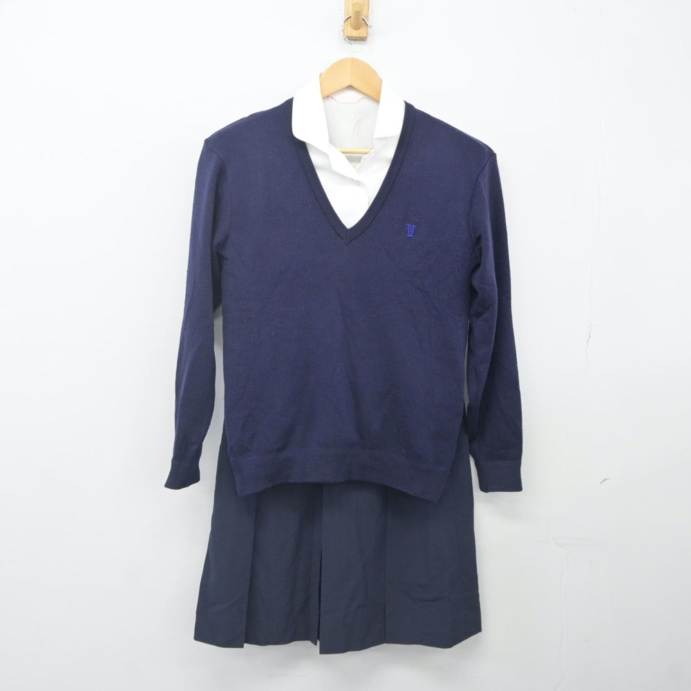 【中古】愛知県 豊野高等学校 女子制服 3点（ニット・シャツ・スカート）sf024186